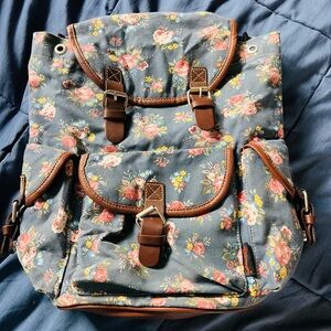 Douguyan blue floral canvas backpack